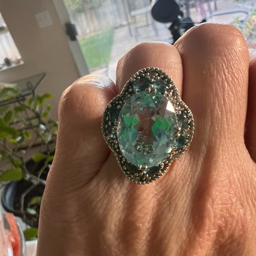 HAROLD TRUJILLO 925 Sterling Silver 12.27 CTW Blue Topaz Ring Size 6